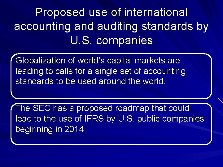 Proposed use of international accounting and auditing standards by U. S. companies Globalization of