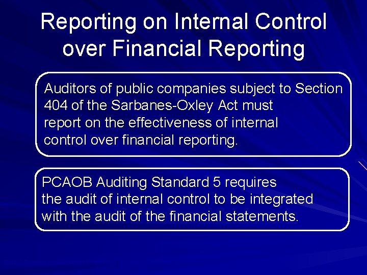 Reporting on Internal Control over Financial Reporting Auditors of public companies subject to Section