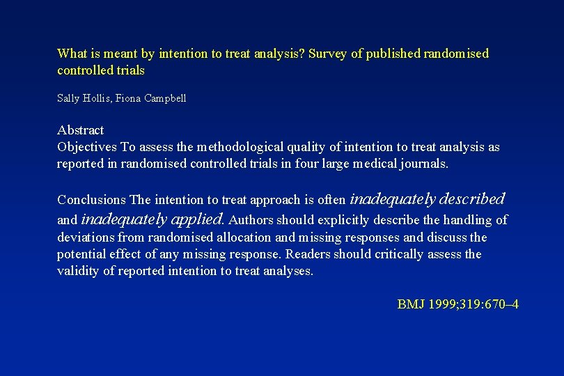 What is meant by intention to treat analysis? Survey of published randomised controlled trials