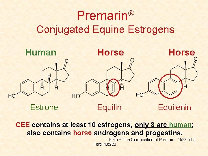  Premarin Conjugated Equine Estrogens Human Horse Estrone Equilin Horse Equilenin CEE contains at