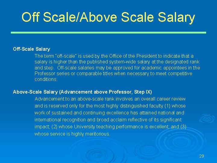 Off Scale/Above Scale Salary Off-Scale Salary The term “off-scale” is used by the Office