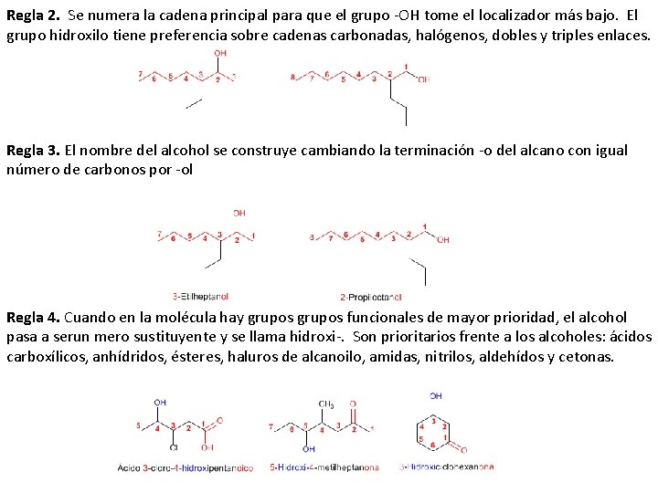 Regla 2. Se numera la cadena principal para que el grupo -OH tome el
