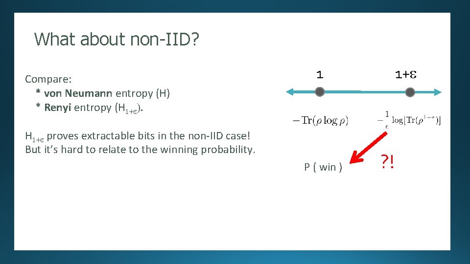 What about non-IID? Randomness Expansion 1 1+e Compare: [Several authors]: Security proof against an