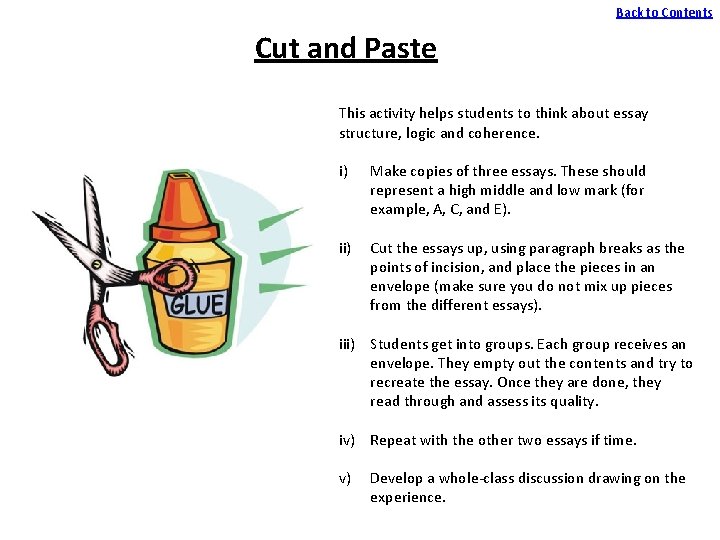 Back to Contents Cut and Paste This activity helps students to think about essay