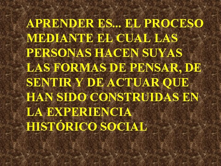 APRENDER ES. . . EL PROCESO MEDIANTE EL CUAL LAS PERSONAS HACEN SUYAS LAS