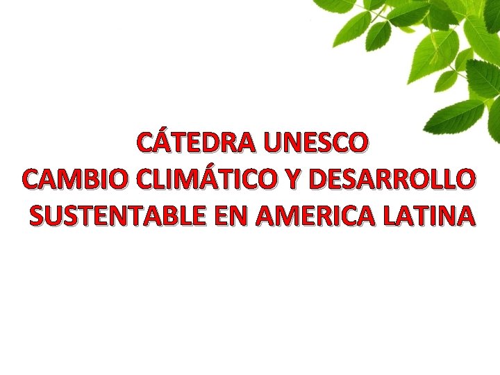 CÁTEDRA UNESCO CAMBIO CLIMÁTICO Y DESARROLLO SUSTENTABLE EN AMERICA LATINA 