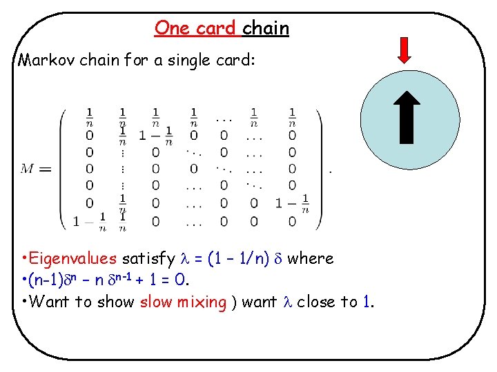 One card chain Markov chain for a single card: • Eigenvalues satisfy = (1