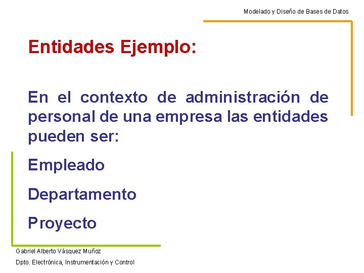 Modelado y Diseño de Bases de Datos Entidades Ejemplo: En el contexto de administración