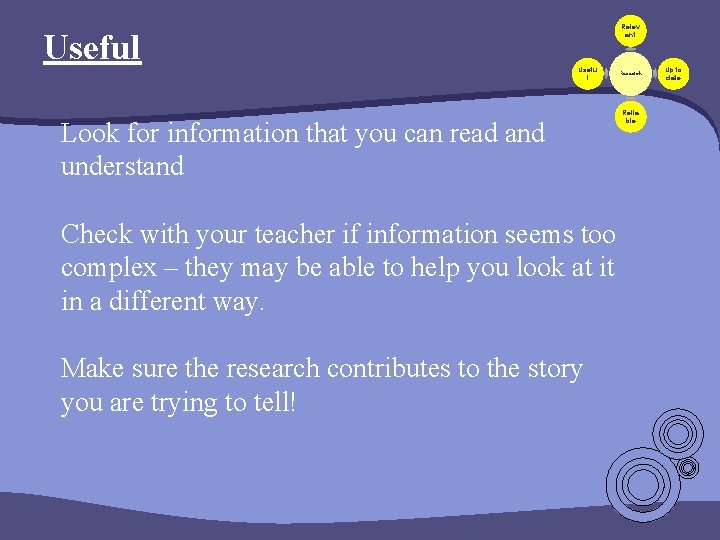 Useful Relev ant Usefu l Look for information that you can read and understand Useful Relev ant Usefu l Look for information that you can read and understand
