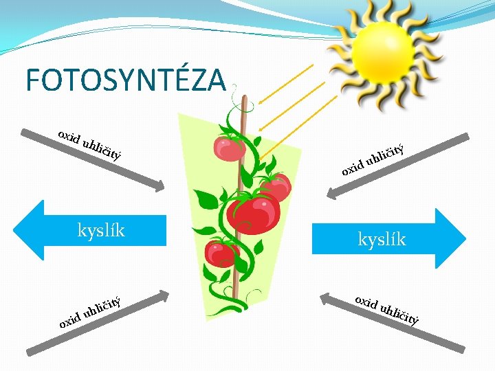 FOTOSYNTÉZA oxid uhl ičit ý kyslík du oxi itý č i l h tý