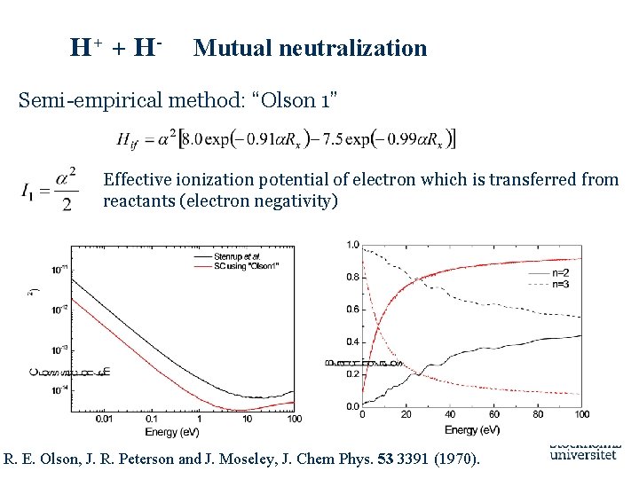 H+ + H - Mutual neutralization Semi-empirical method: “Olson 1” Effective ionization potential of