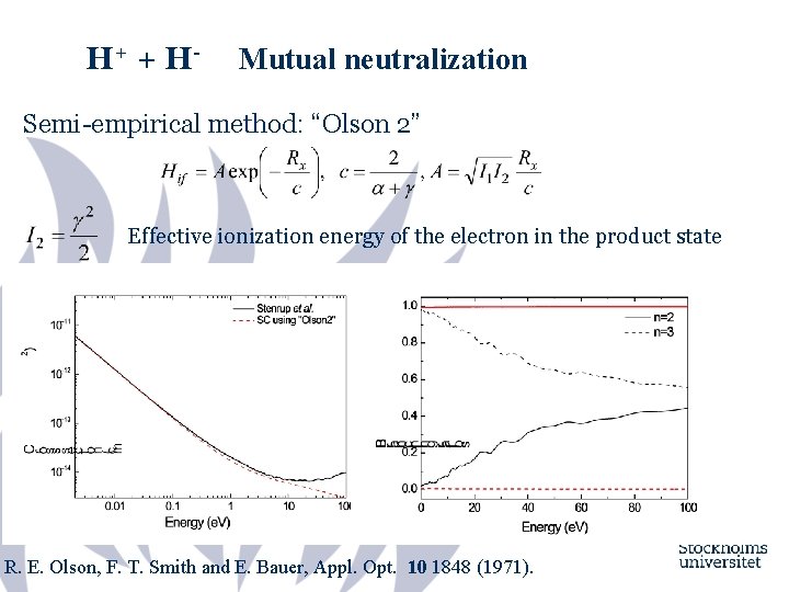 H+ + H - Mutual neutralization Semi-empirical method: “Olson 2” Effective ionization energy of