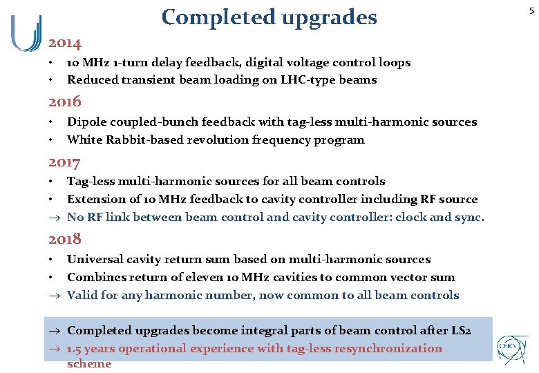 Completed upgrades 2014 • • 10 MHz 1 -turn delay feedback, digital voltage control