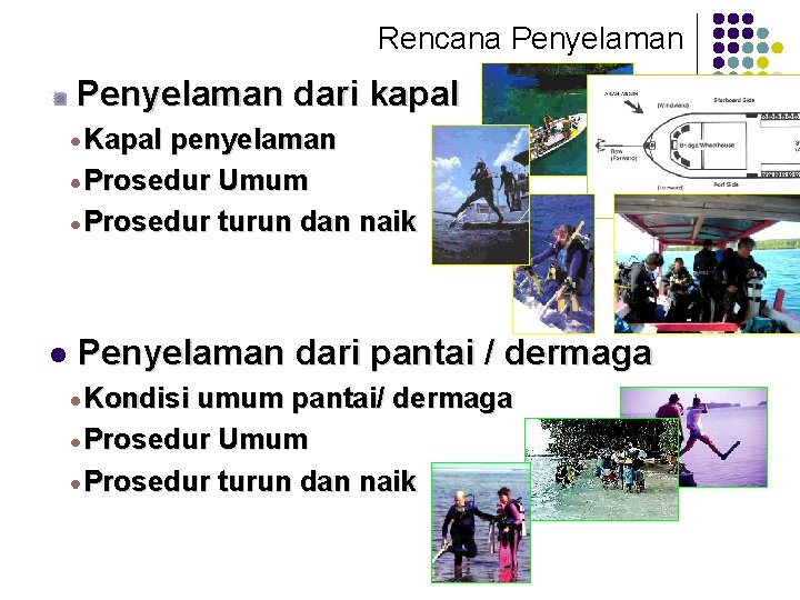 Rencana Penyelaman dari kapal Kapal penyelaman Prosedur Umum Prosedur turun dan naik l Penyelaman