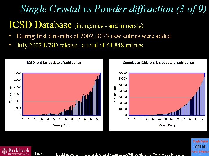 Single Crystal vs Powder diffraction (3 of 9) ICSD Database (inorganics - and minerals)