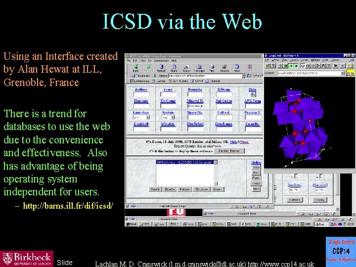 ICSD via the Web Using an Interface created by Alan Hewat at ILL, Grenoble,