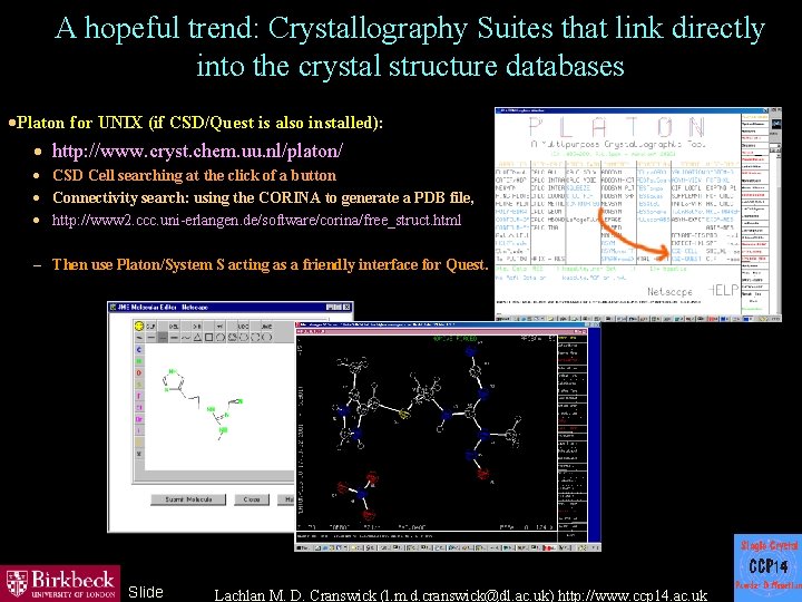 A hopeful trend: Crystallography Suites that link directly into the crystal structure databases ·Platon