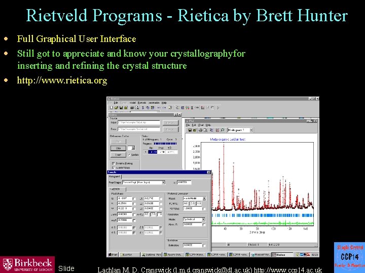 Rietveld Programs - Rietica by Brett Hunter · Full Graphical User Interface · Still