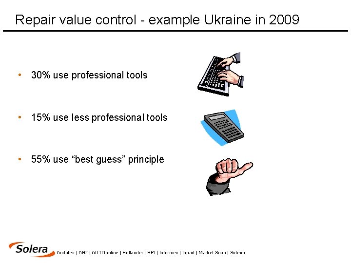 Repair value control - example Ukraine in 2009 • 30% use professional tools •