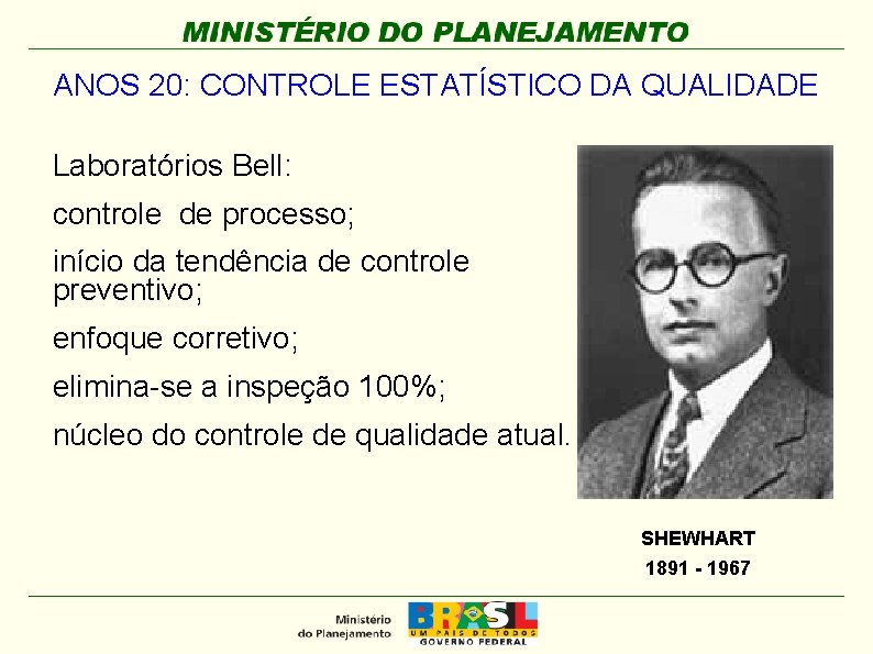 ANOS 20: CONTROLE ESTATÍSTICO DA QUALIDADE Laboratórios Bell: controle de processo; início da tendência