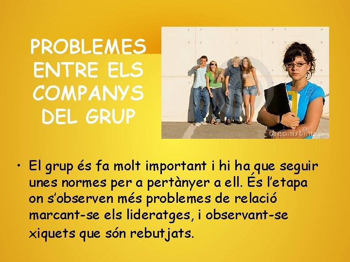 PROBLEMES ENTRE ELS COMPANYS DEL GRUP • El grup és fa molt important i