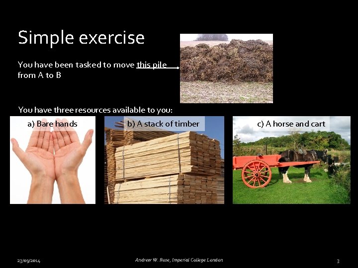 Simple exercise You have been tasked to move this pile from A to B