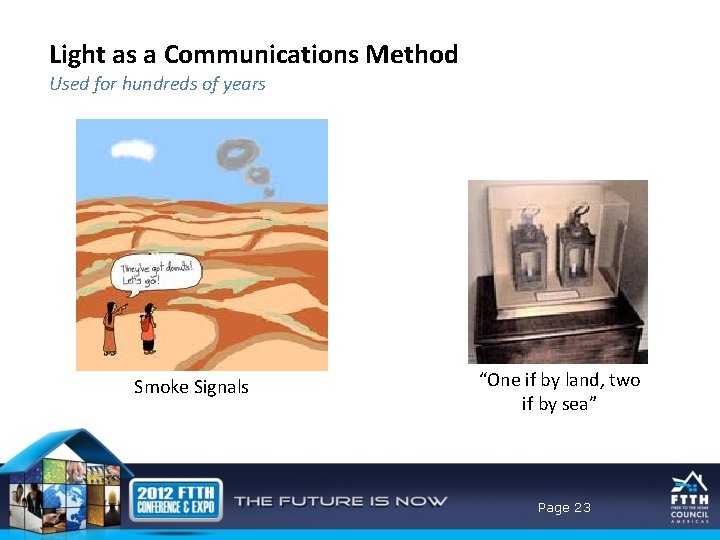 Light as a Communications Method Used for hundreds of years Smoke Signals “One if