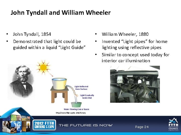 John Tyndall and William Wheeler • John Tyndall, 1854 • Demonstrated that light could