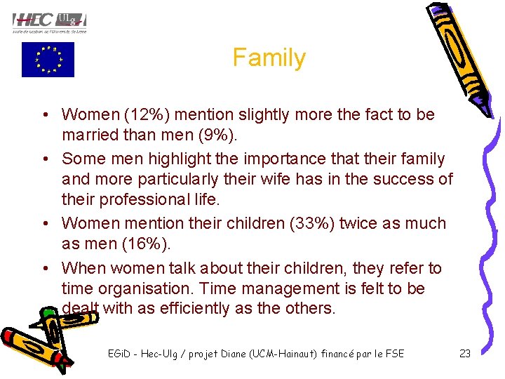 Family • Women (12%) mention slightly more the fact to be married than men