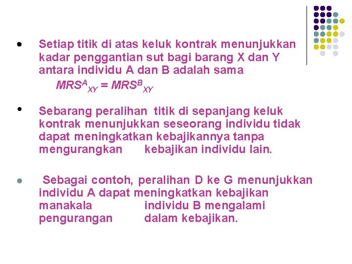 · Setiap titik di atas keluk kontrak menunjukkan kadar penggantian sut bagi barang X
