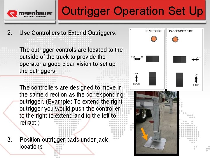Outrigger Operation Set Up 2. Use Controllers to Extend Outriggers. The outrigger controls are