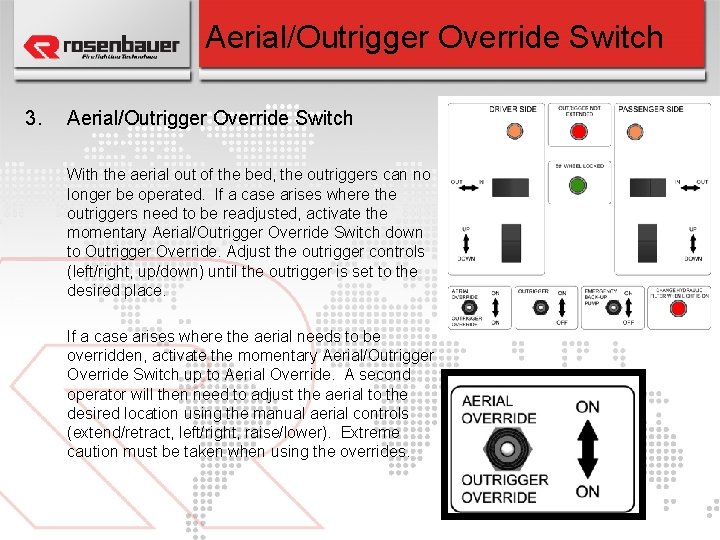 Aerial/Outrigger Override Switch 3. Aerial/Outrigger Override Switch With the aerial out of the bed,