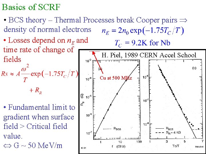 Basics of SCRF • BCS theory – Thermal Processes break Cooper pairs density of