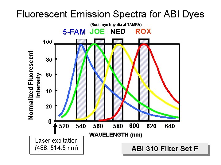 Fluorescent Emission Spectra for ABI Dyes (Sustituye hoy día al TAMRA) 5 -FAM JOE