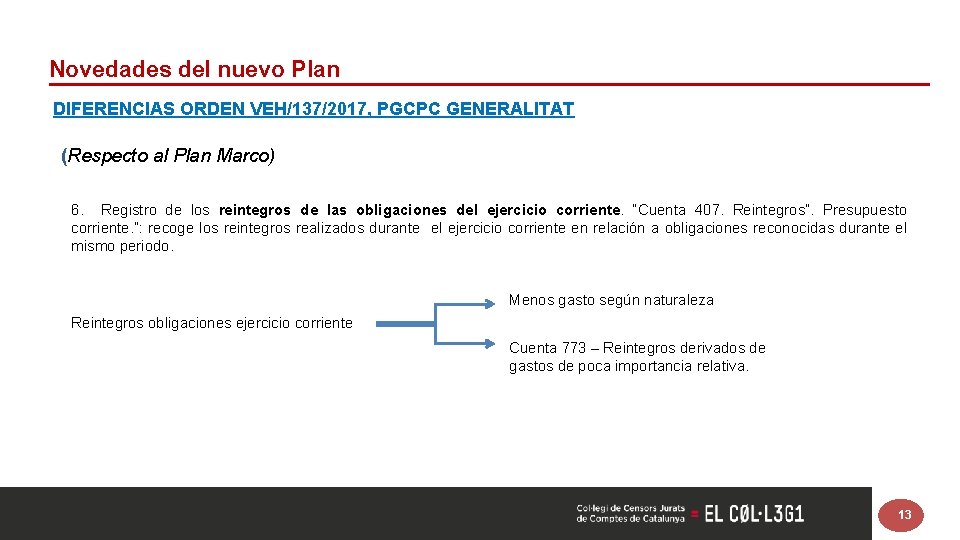 Novedades del nuevo Plan DIFERENCIAS ORDEN VEH/137/2017, PGCPC GENERALITAT (Respecto al Plan Marco) 6.