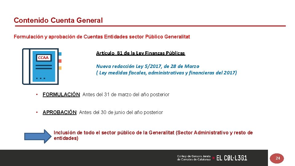 Contenido Cuenta General Formulación y aprobación de Cuentas Entidades sector Público Generalitat CCAA Artículo