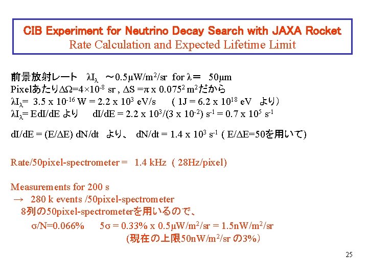 CIB Experiment for Neutrino Decay Search with JAXA Rocket Rate Calculation and Expected Lifetime