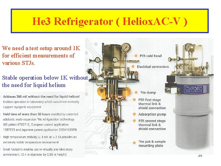 He 3 Refrigerator ( Heliox. AC-V ) We need a test setup around 1