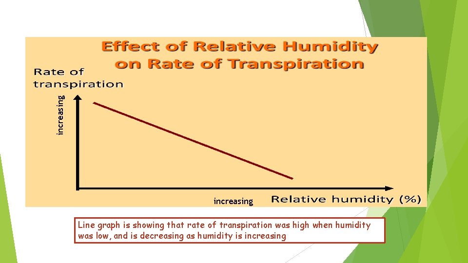 increasing Line graph is showing that rate of transpiration was high when humidity was