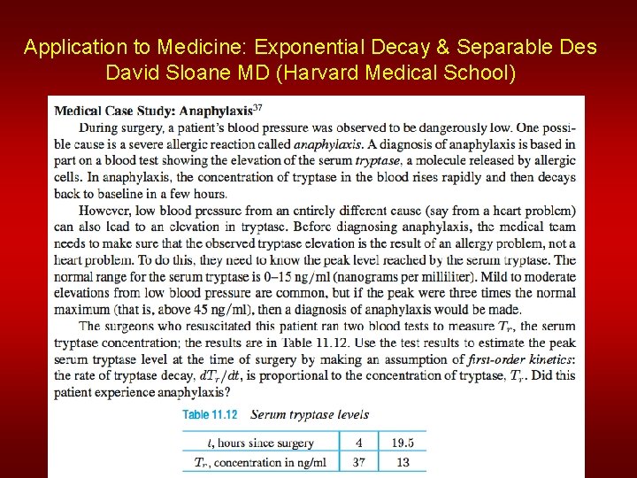 Application to Medicine: Exponential Decay & Separable Des David Sloane MD (Harvard Medical School)