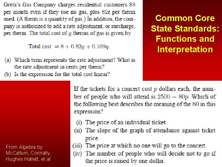 Common Core State Standards: Functions and Interpretation From Algebra by Mc. Callum, Connally, Hughes