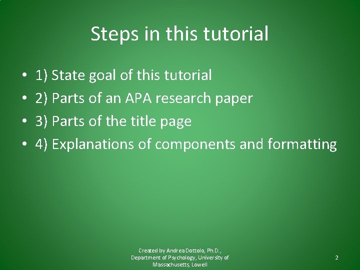 Steps in this tutorial • • 1) State goal of this tutorial 2) Parts Steps in this tutorial • • 1) State goal of this tutorial 2) Parts