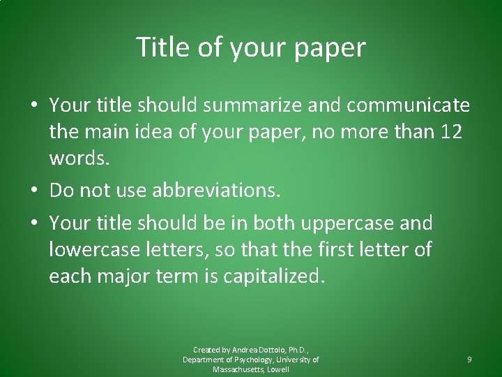 Title of your paper • Your title should summarize and communicate the main idea Title of your paper • Your title should summarize and communicate the main idea
