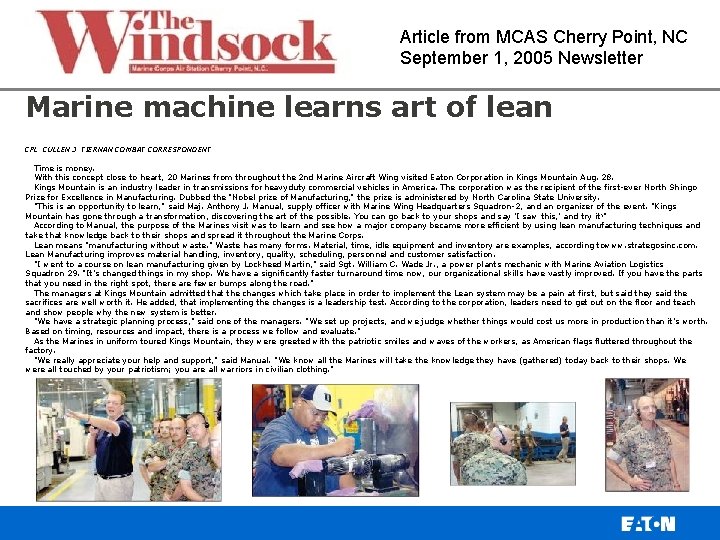 Article from MCAS Cherry Point, NC September 1, 2005 Newsletter Marine machine learns art