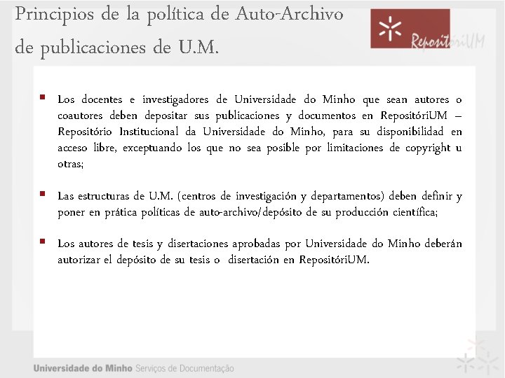 Principios de la política de Auto-Archivo de publicaciones de U. M. § Los docentes