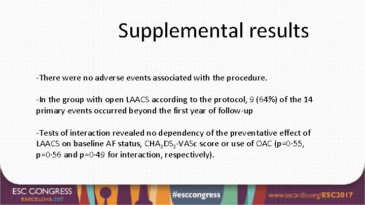 Supplemental results -There were no adverse events associated with the procedure. -In the group