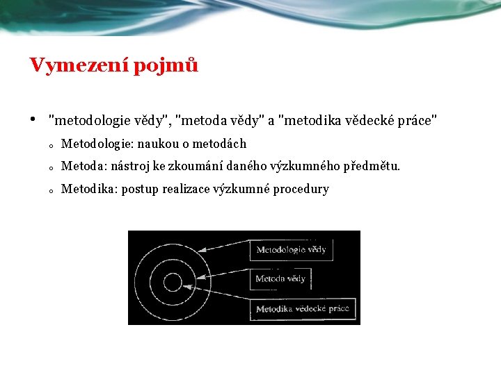 Vymezení pojmů • "metodologie vědy", "metoda vědy" a "metodika vědecké práce" o Metodologie: naukou