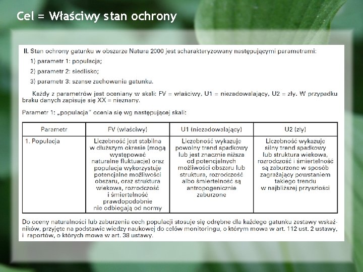 Cel = Właściwy stan ochrony 