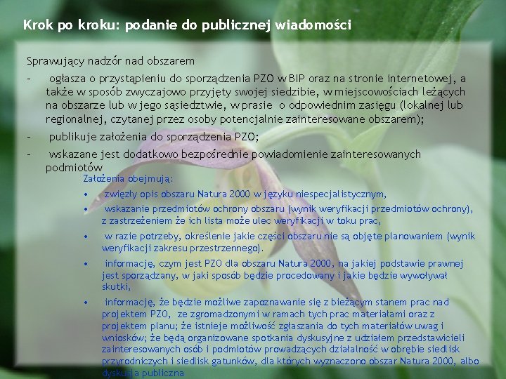 Krok po kroku: podanie do publicznej wiadomości Sprawujący nadzór nad obszarem - - ogłasza