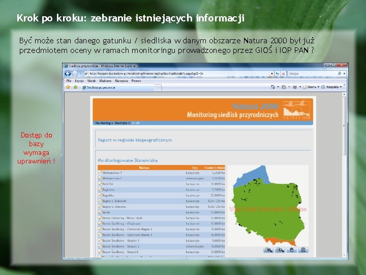 Krok po kroku: zebranie istniejących informacji Być może stan danego gatunku / siedliska w